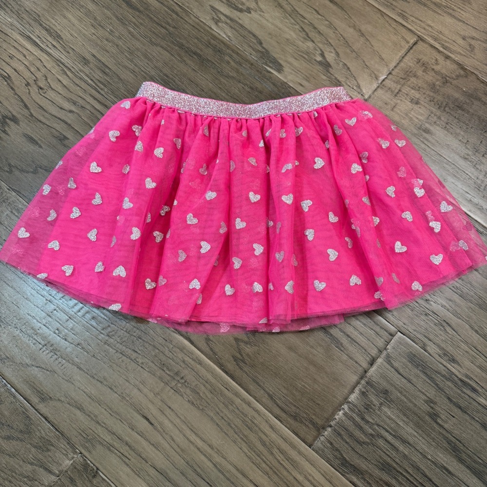 Isaac‎ Mizrahi Pink Tutu Skirt Silver Hearts Glitter Waist Girls Size 5/6